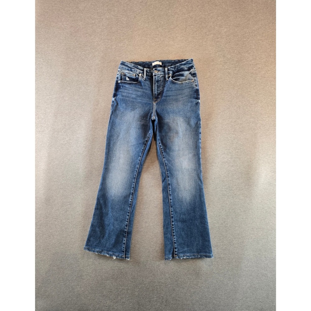 Good American Good Petite Bootcut Jeans Women 8/29 Blue High Rise Raw GPB014T